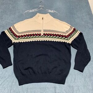 Vintage Original Weatherproof Sweater Men XL Black Beige Cotton Cozy Quarter Zip